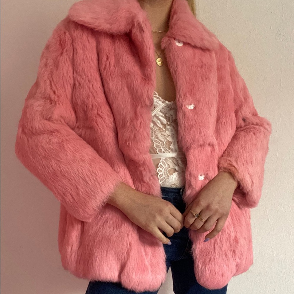 Pink vintage rabbit fur coat